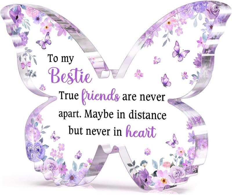 Glydein Best Friend Gift for Women, Unique Purple Butterfly Acrylic Plaque Desk Decor, Bestie Best Friend Birthday Gifts for Women Friendship for Bff Bestfriend, 5 x 3.8 x 0.5 inches - Image 1